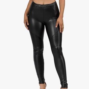 NWT Black, Fleece Lined, Faux Leather, Moto Leggings